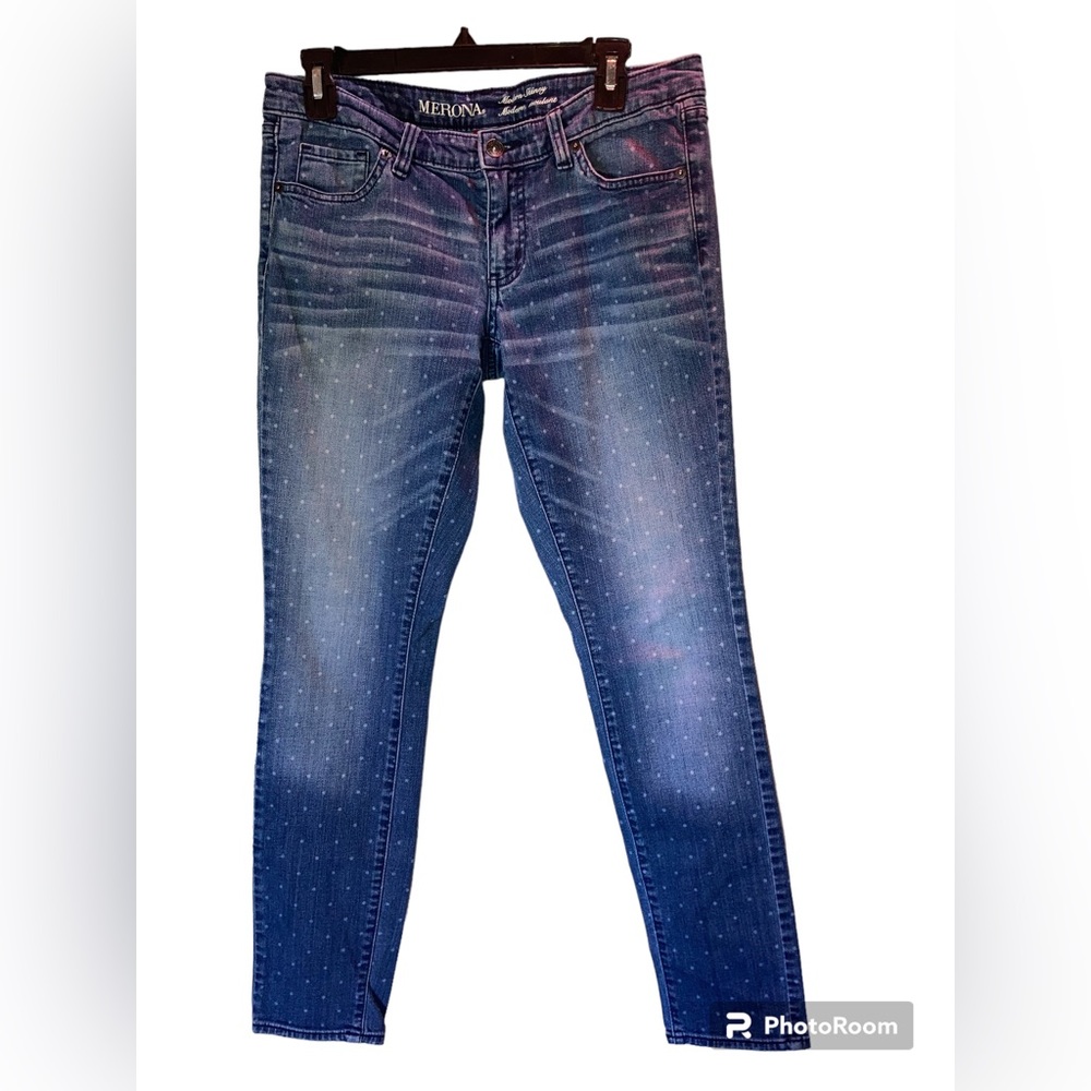 MERONA Modern Skinny Jeans Sz. 8 Low Rise Denim w Polka Dot